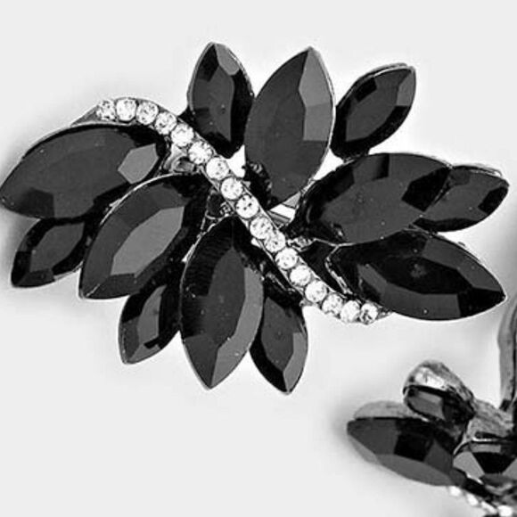 Swirl Black Marquise Crystal Clip On Earrings - Picture 3 of 5